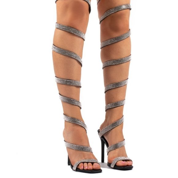 PUBLIC DESIRE STUNNER DIAMANTE BLACK THIGH HIGH - Picture 3 of 4